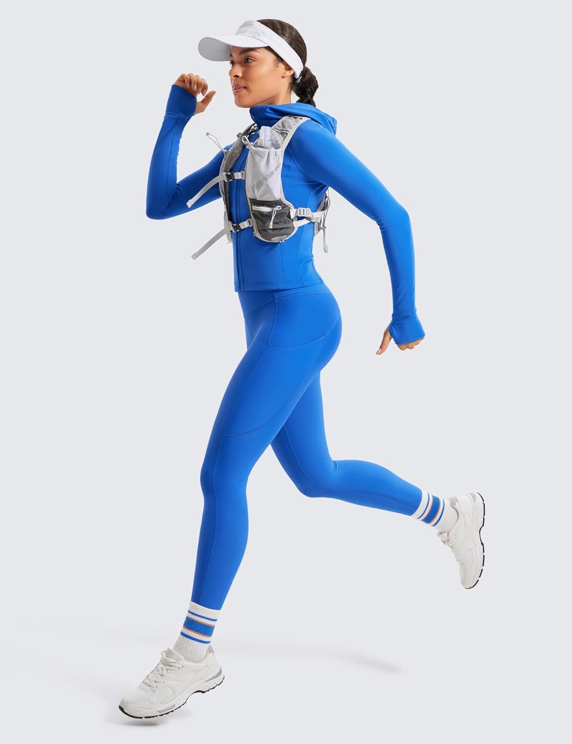 imageCRZ YOGA Fleece Lined Leggings Pockets 28 Thermal Casual Lounge Workout Womens Yoga Full Length Pants Winter WarmSparkle Blue