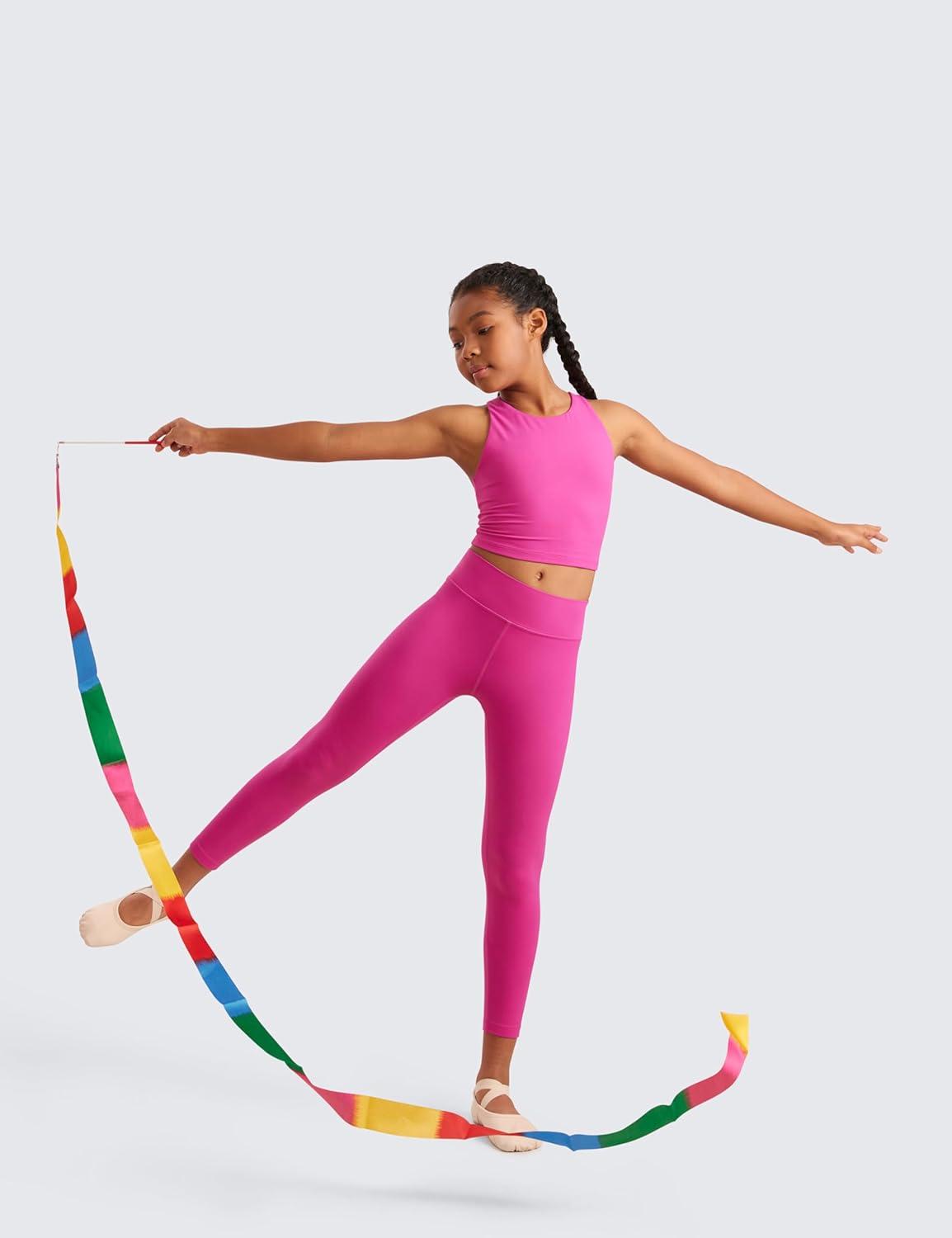 imageCRZ YOGA Girls Butterluxe Double Lined Crop High Neck Tank Tops Dance Yoga Athletic Casual Racerback Tight Kids TeenHibiscus Purple