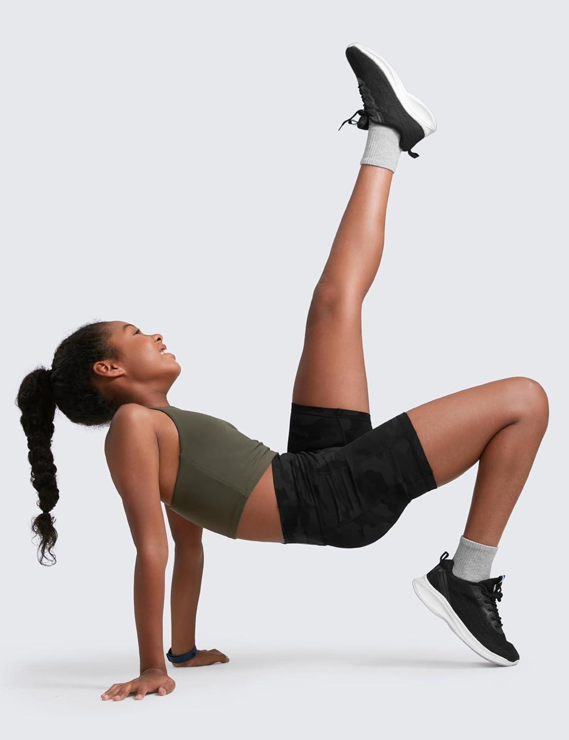 imageCRZ YOGA Girls Butterluxe Double Lined Crop High Neck Tank Tops Dance Yoga Athletic Casual Racerback Tight Kids TeenLight Army Green