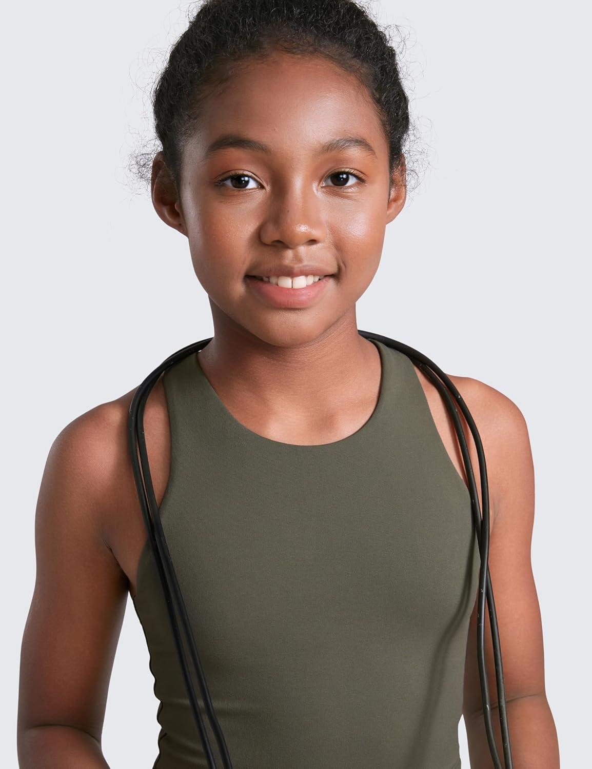 imageCRZ YOGA Girls Butterluxe Double Lined Crop High Neck Tank Tops Dance Yoga Athletic Casual Racerback Tight Kids TeenLight Army Green