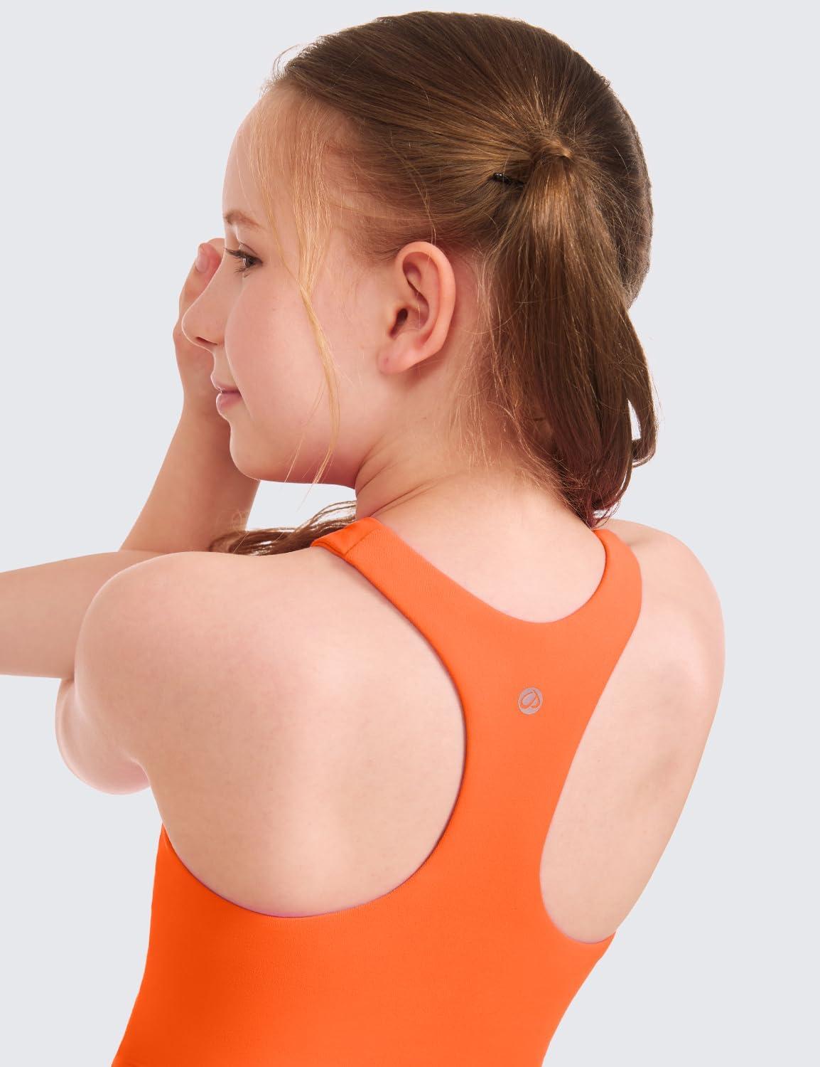 imageCRZ YOGA Girls Butterluxe Double Lined Crop High Neck Tank Tops Dance Yoga Athletic Casual Racerback Tight Kids TeenNeon Orange