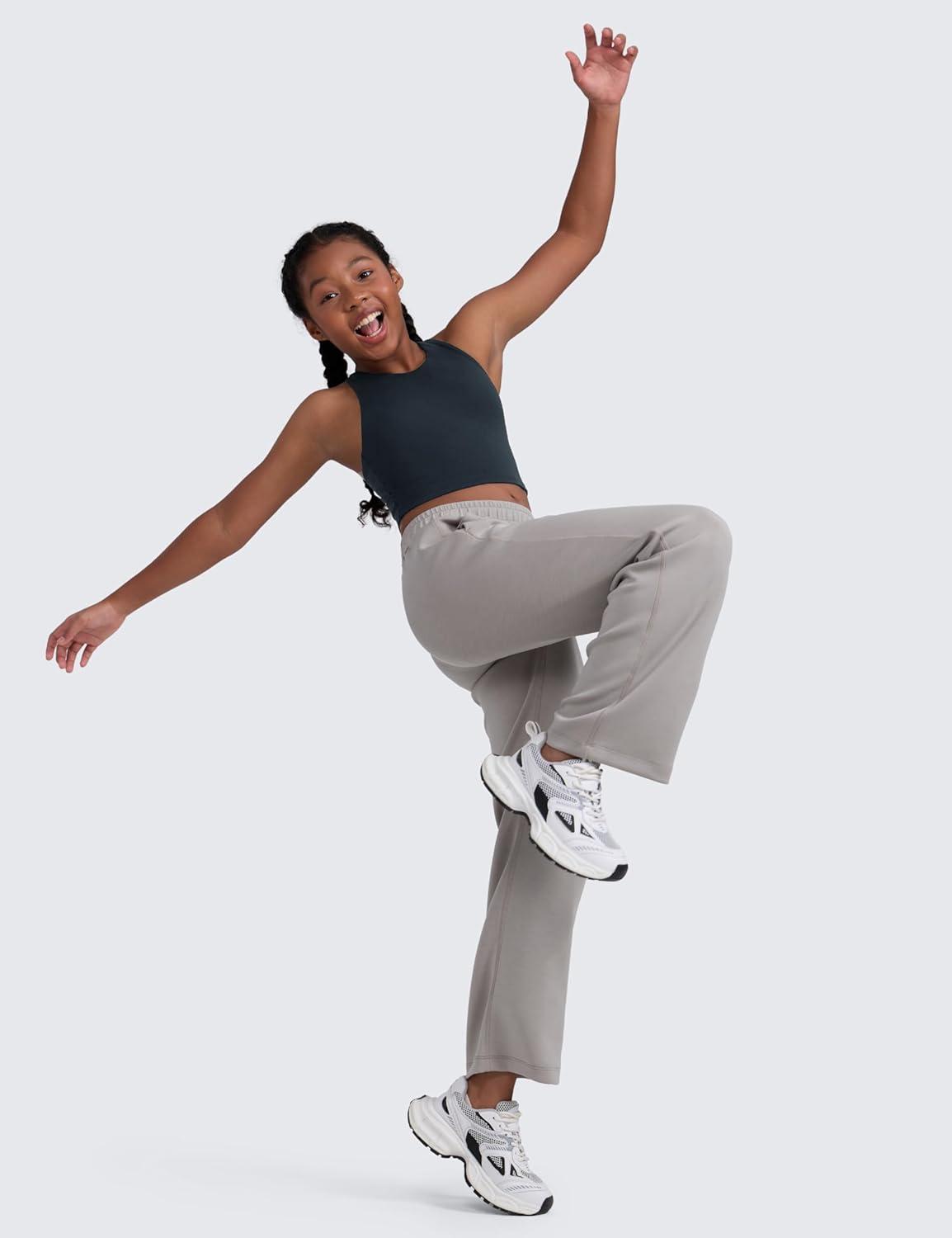 imageCRZ YOGA Girls Butterluxe Double Lined Crop High Neck Tank Tops Dance Yoga Athletic Casual Racerback Tight Kids TeenTrue Navy