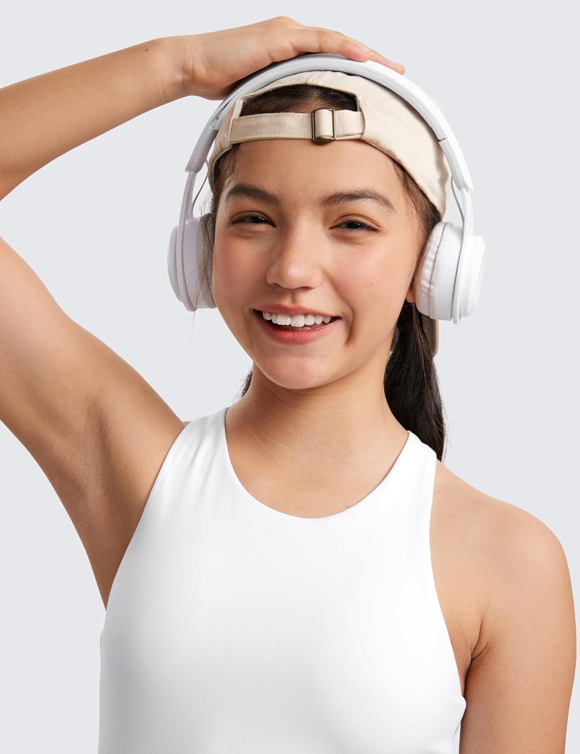 imageCRZ YOGA Girls Butterluxe Double Lined Crop High Neck Tank Tops Dance Yoga Athletic Casual Racerback Tight Kids TeenWhite