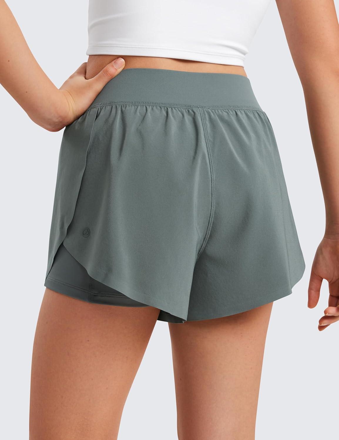 imageCRZ YOGA Girls FeatheryFit Soft 2 in 1 Dolphin Athletic Shorts Tennis Soccer Running Casual Liner Pockets Kids TeenGrey Sage