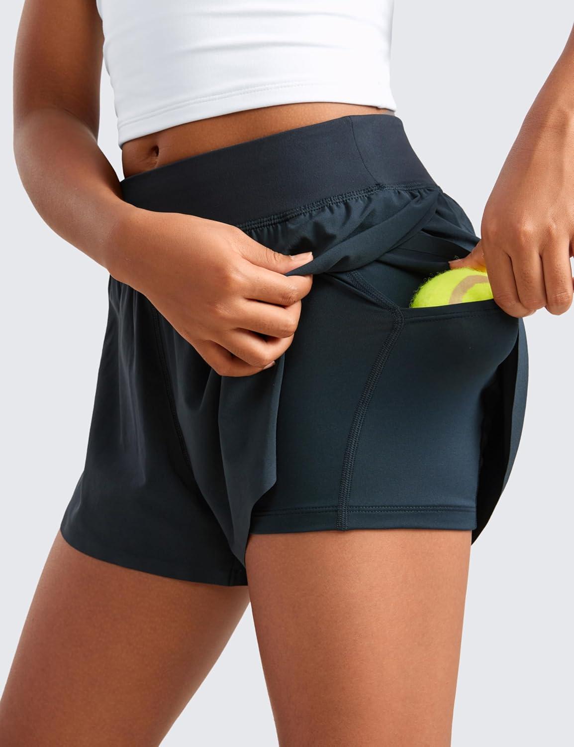 imageCRZ YOGA Girls FeatheryFit Soft 2 in 1 Dolphin Athletic Shorts Tennis Soccer Running Casual Liner Pockets Kids TeenTrue Navy