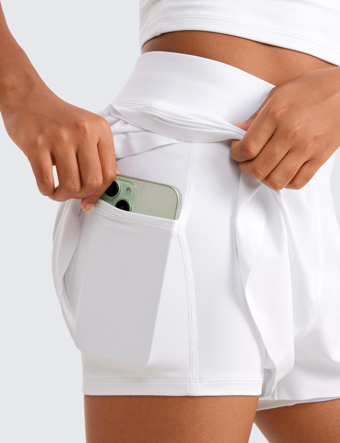 imageCRZ YOGA Girls FeatheryFit Soft 2 in 1 Dolphin Athletic Shorts Tennis Soccer Running Casual Liner Pockets Kids TeenWhite