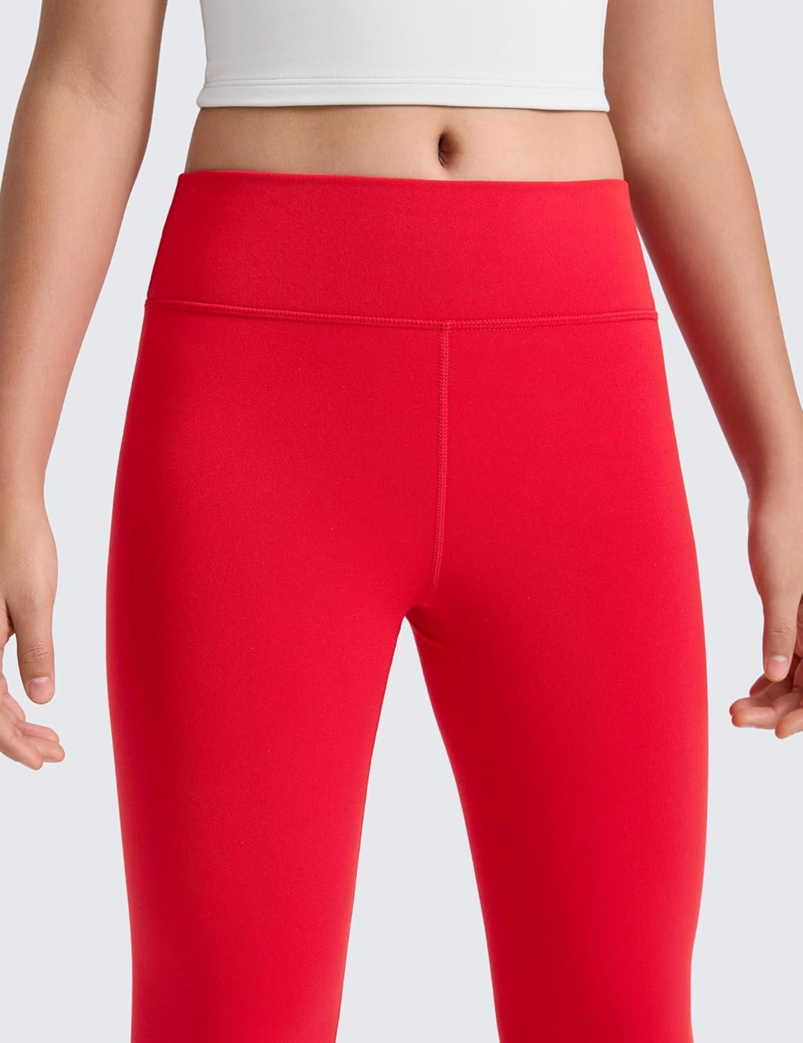 imageCRZ YOGA Girls Fleece Lined Full Length Leggings Matte Casual Athletic Thermal High Waist Pants Winter Warm Kids TeenAurora Red