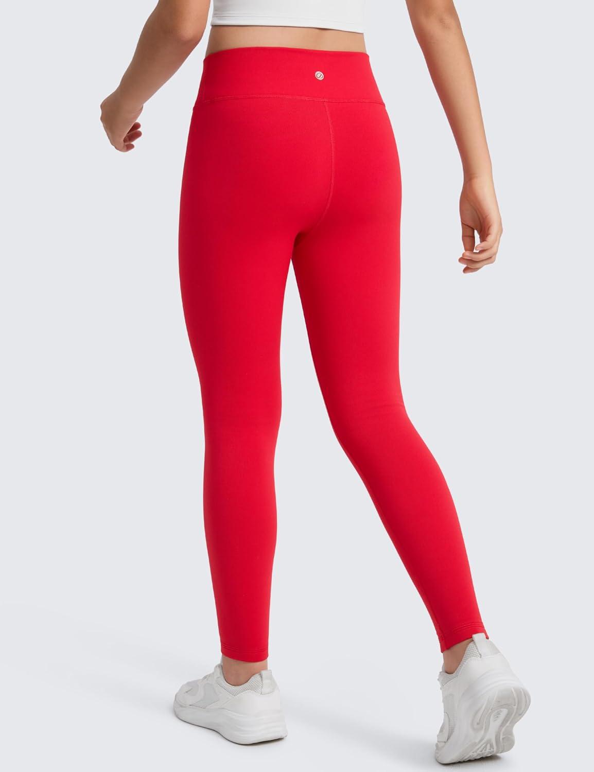 imageCRZ YOGA Girls Fleece Lined Full Length Leggings Matte Casual Athletic Thermal High Waist Pants Winter Warm Kids TeenAurora Red