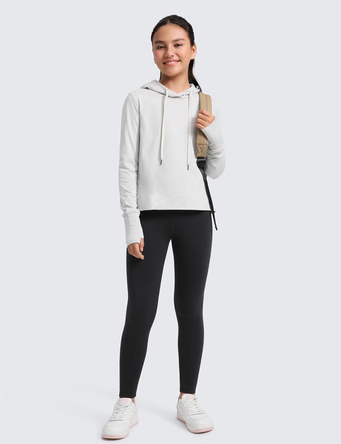 imageCRZ YOGA Girls Fleece Lined Full Length Leggings Matte Casual Athletic Thermal High Waist Pants Winter Warm Kids TeenBlack