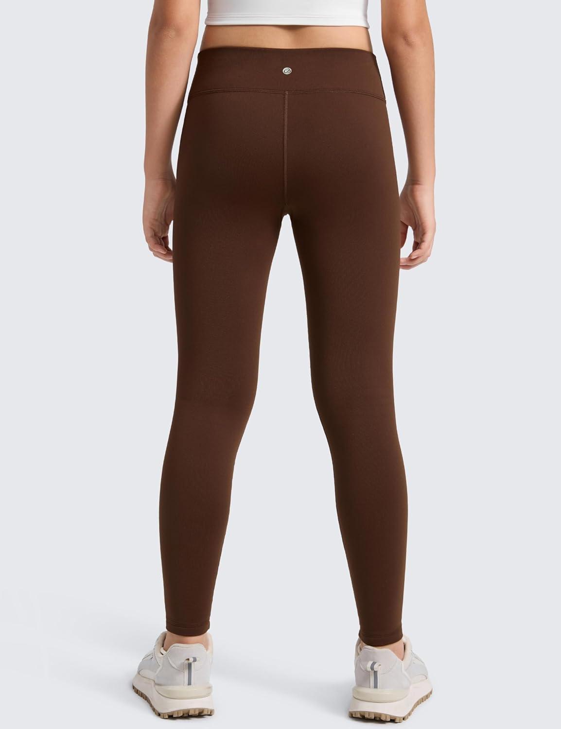 imageCRZ YOGA Girls Fleece Lined Full Length Leggings Matte Casual Athletic Thermal High Waist Pants Winter Warm Kids TeenLava Brown