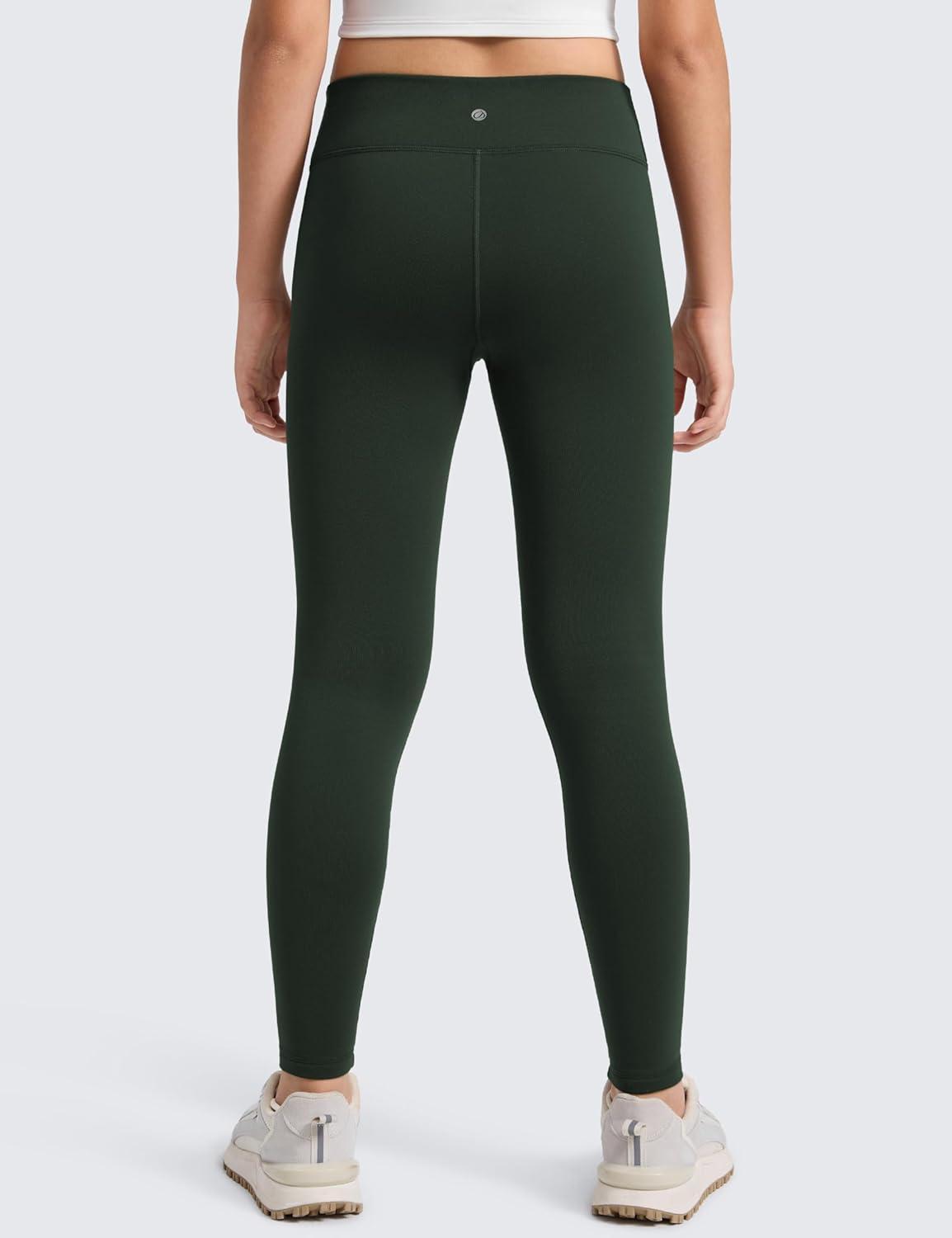imageCRZ YOGA Girls Fleece Lined Full Length Leggings Matte Casual Athletic Thermal High Waist Pants Winter Warm Kids TeenLegend Green