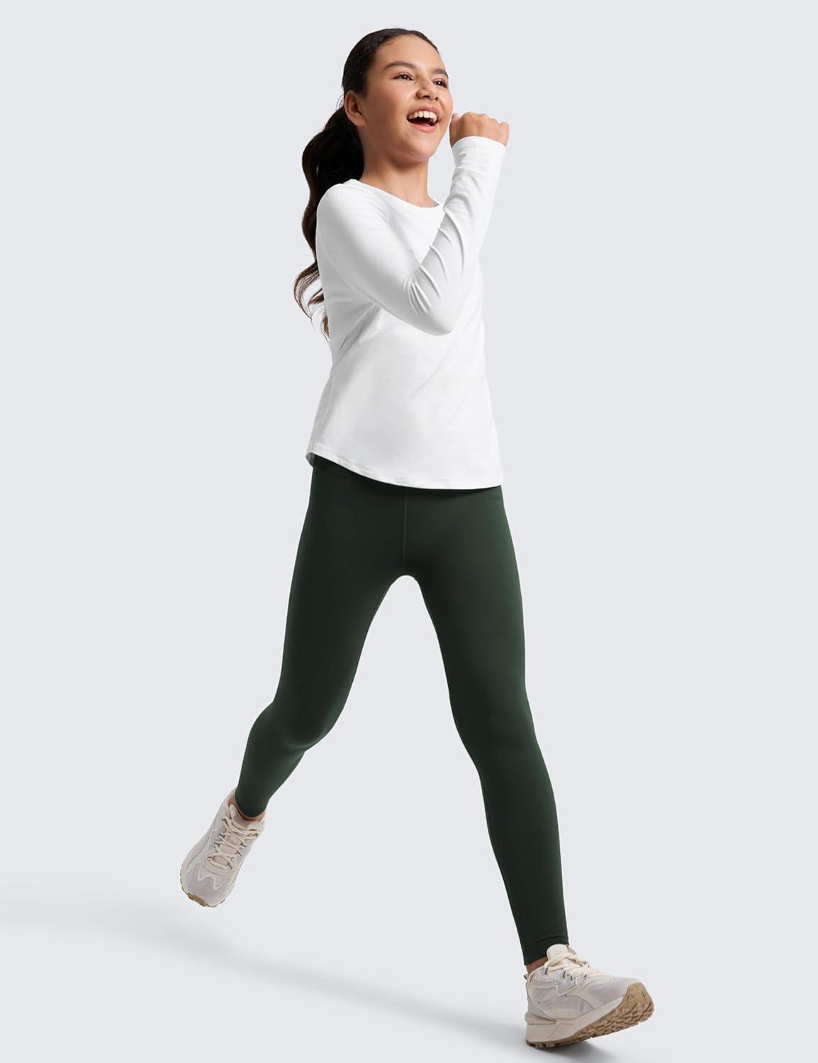 imageCRZ YOGA Girls Fleece Lined Full Length Leggings Matte Casual Athletic Thermal High Waist Pants Winter Warm Kids TeenLegend Green