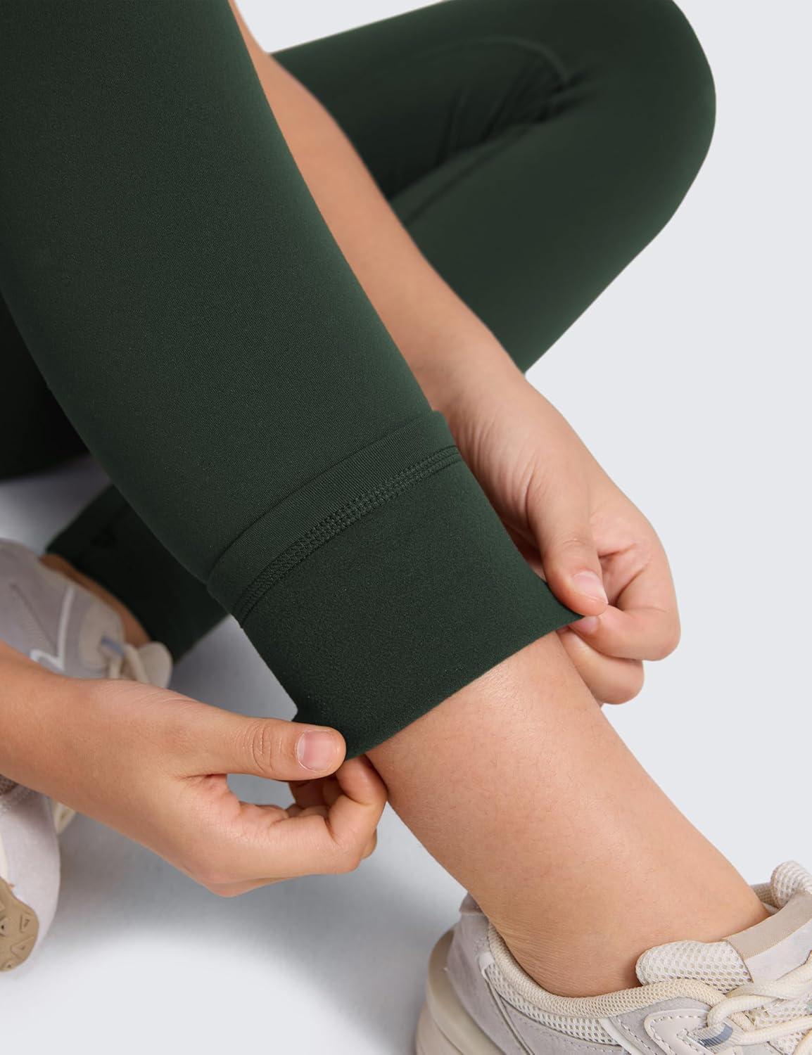 imageCRZ YOGA Girls Fleece Lined Full Length Leggings Matte Casual Athletic Thermal High Waist Pants Winter Warm Kids TeenLegend Green