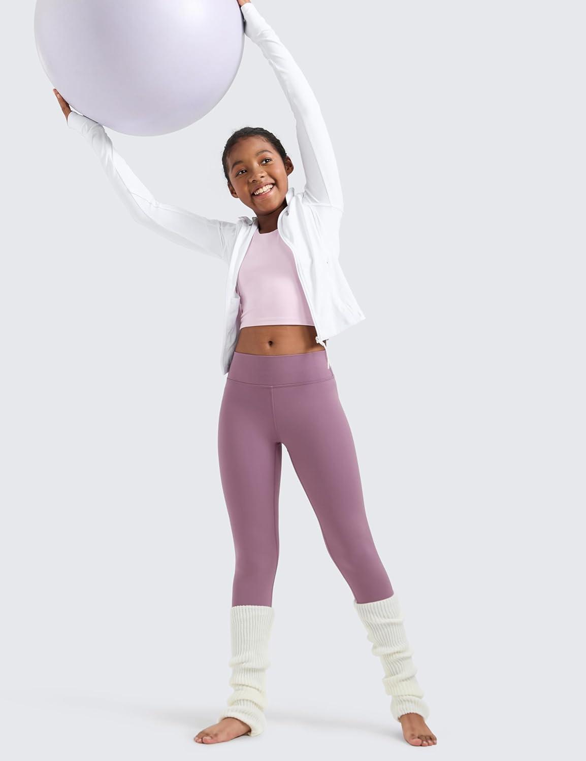 imageCRZ YOGA Girls Fleece Lined Full Length Leggings Matte Casual Athletic Thermal High Waist Pants Winter Warm Kids TeenLight Lavender