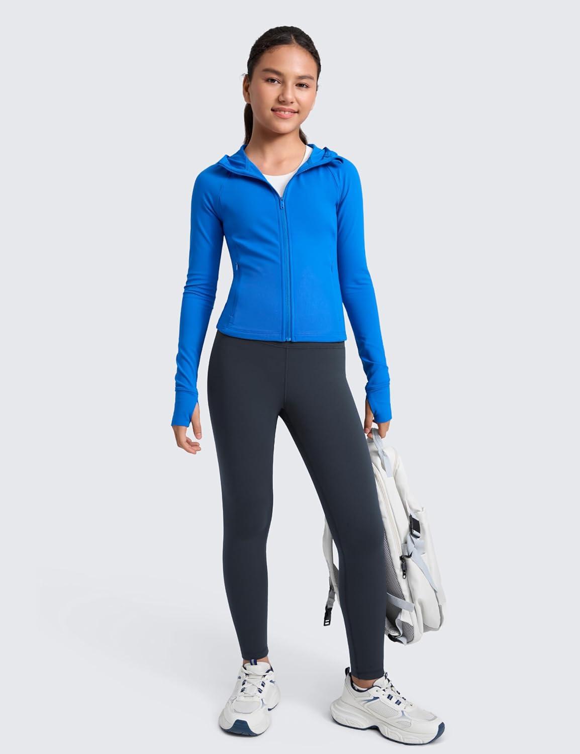 imageCRZ YOGA Girls Fleece Lined Full Length Leggings Matte Casual Athletic Thermal High Waist Pants Winter Warm Kids TeenTrue Navy