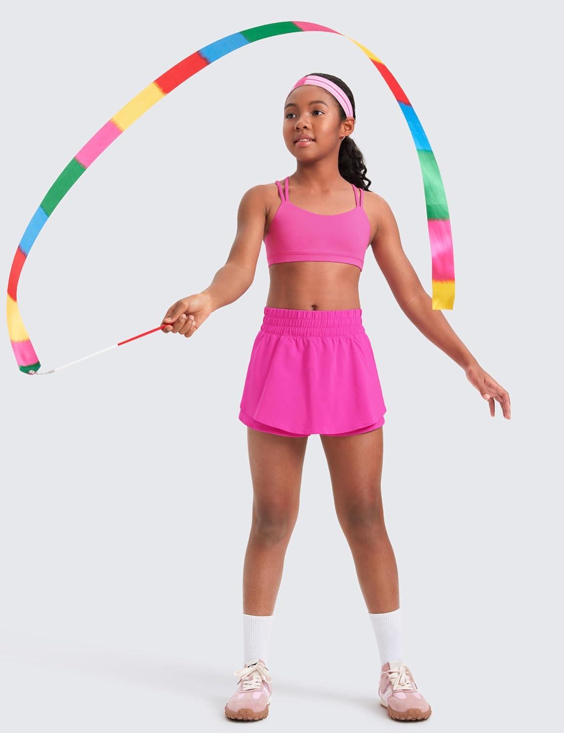 imageCRZ YOGA Girls Softness Mold Butterluxe Sports Bra Yoga Athletic Casual Double Spaghetti Strap Scoop Neck Kids TeenLight Purple