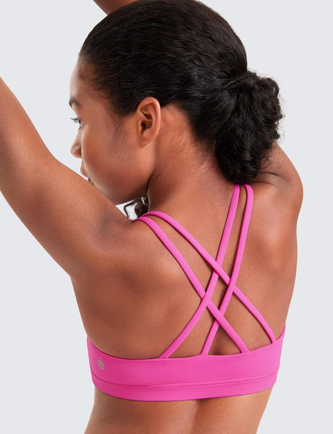 imageCRZ YOGA Girls Softness Mold Butterluxe Sports Bra Yoga Athletic Casual Double Spaghetti Strap Scoop Neck Kids TeenLight Purple