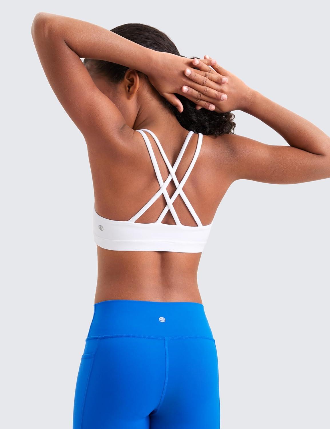 imageCRZ YOGA Girls Softness Mold Butterluxe Sports Bra Yoga Athletic Casual Double Spaghetti Strap Scoop Neck Kids TeenWhite