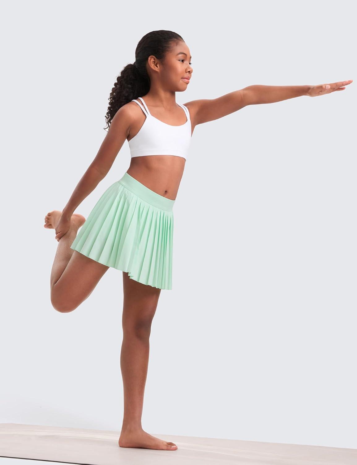 imageCRZ YOGA Girls Softness Mold Butterluxe Sports Bra Yoga Athletic Casual Double Spaghetti Strap Scoop Neck Kids TeenWhite