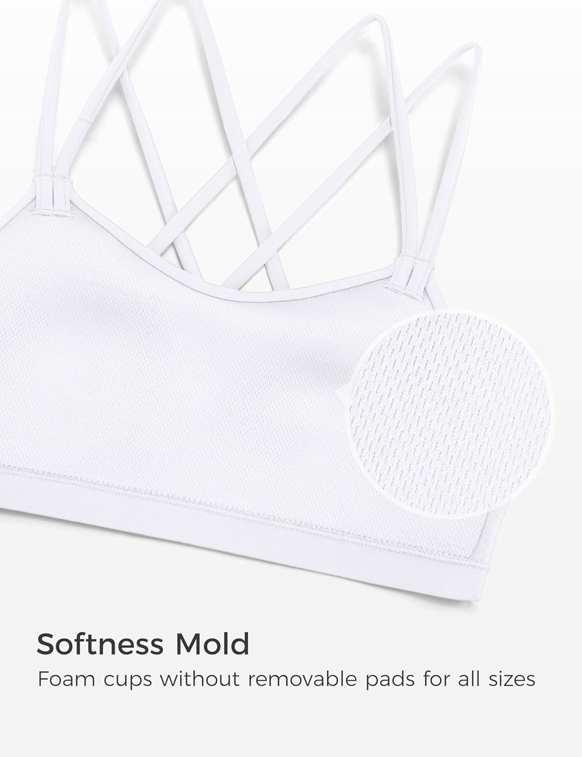 imageCRZ YOGA Girls Softness Mold Butterluxe Sports Bra Yoga Athletic Casual Double Spaghetti Strap Scoop Neck Kids TeenWhite