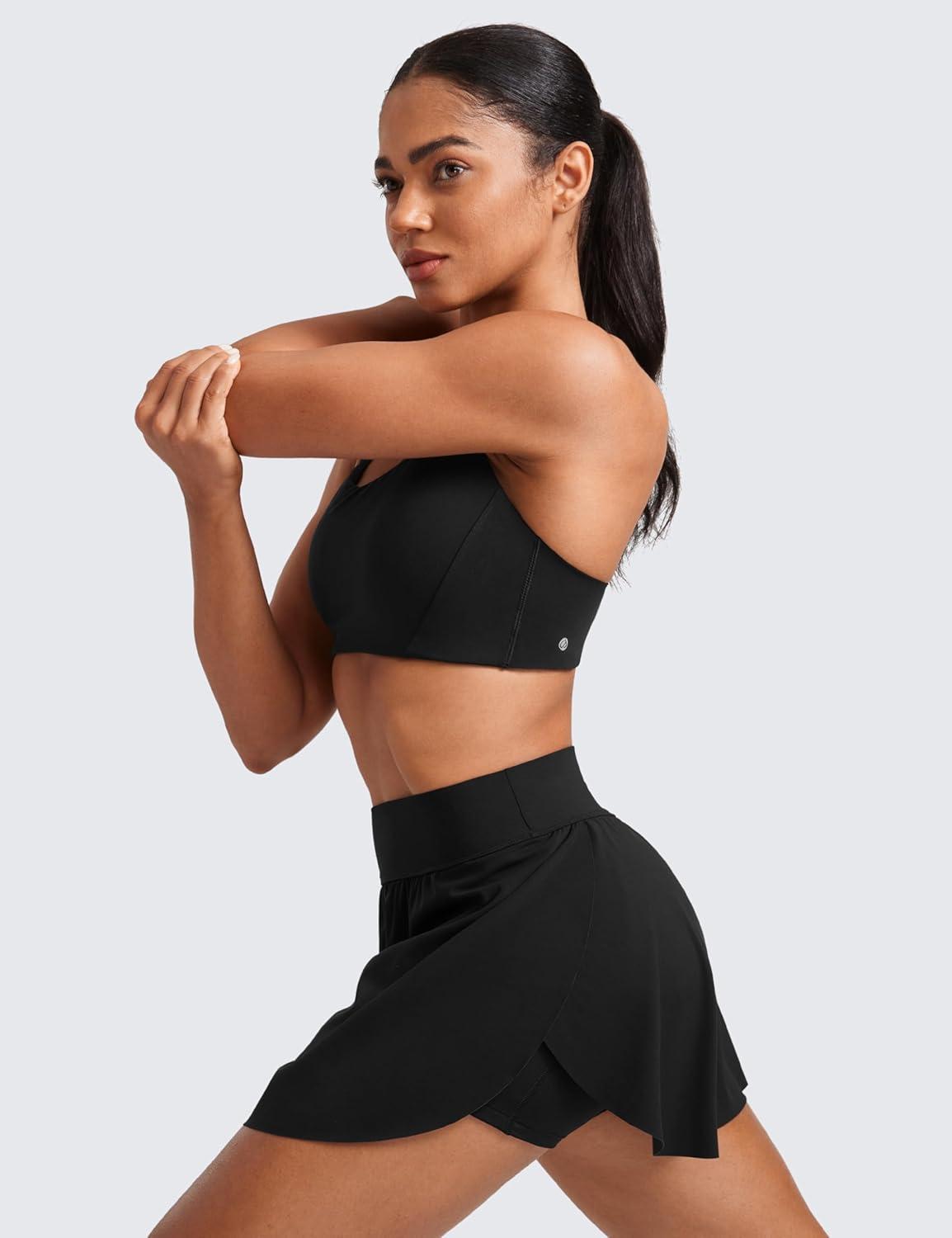 imageCRZ YOGA High Waisted Side Slit Tennis Skirts for Women Mini Lined A Line Running Athletic Skort with Inner PocketsBlack