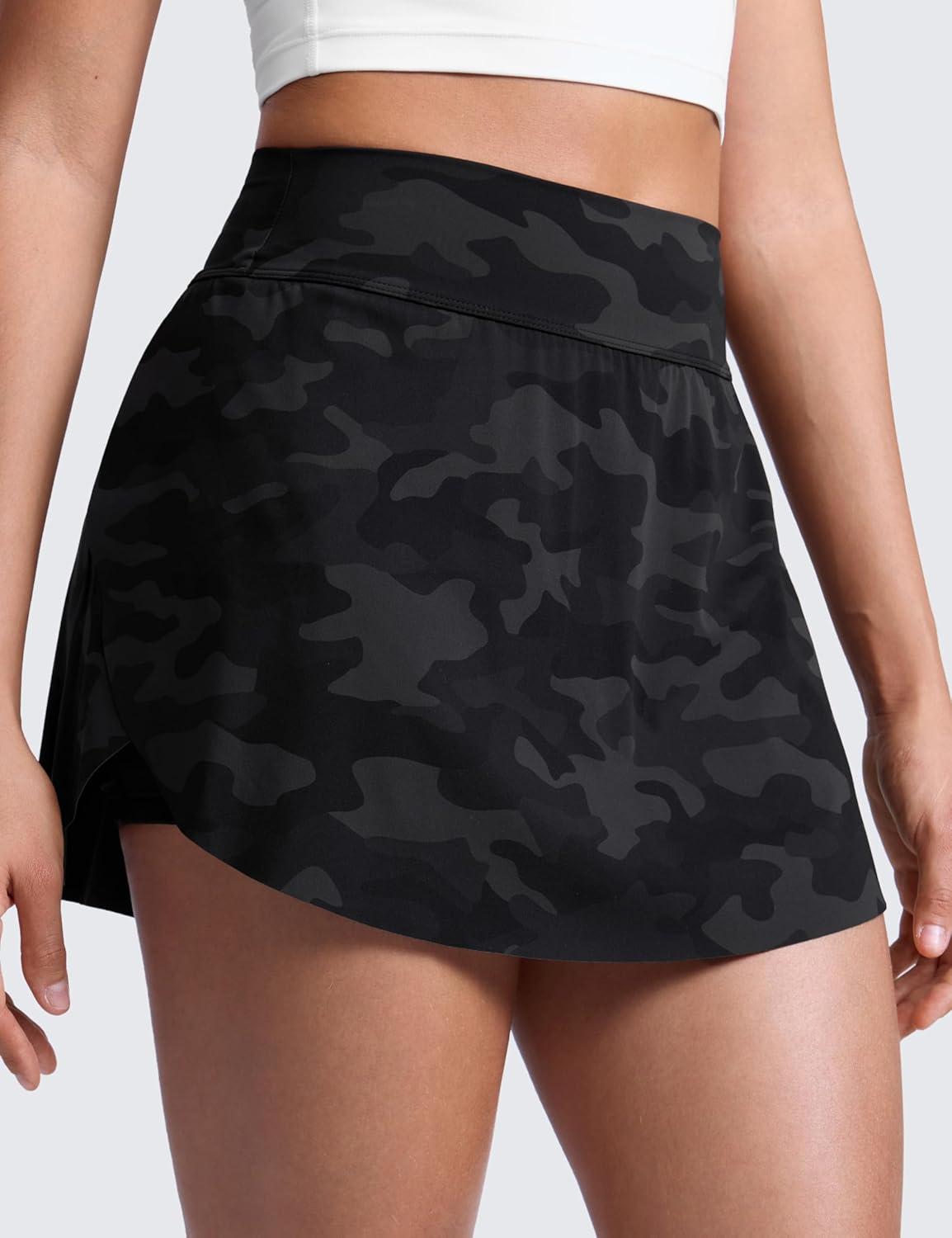imageCRZ YOGA High Waisted Side Slit Tennis Skirts for Women Mini Lined A Line Running Athletic Skort with Inner PocketsDark Grey Camouflage