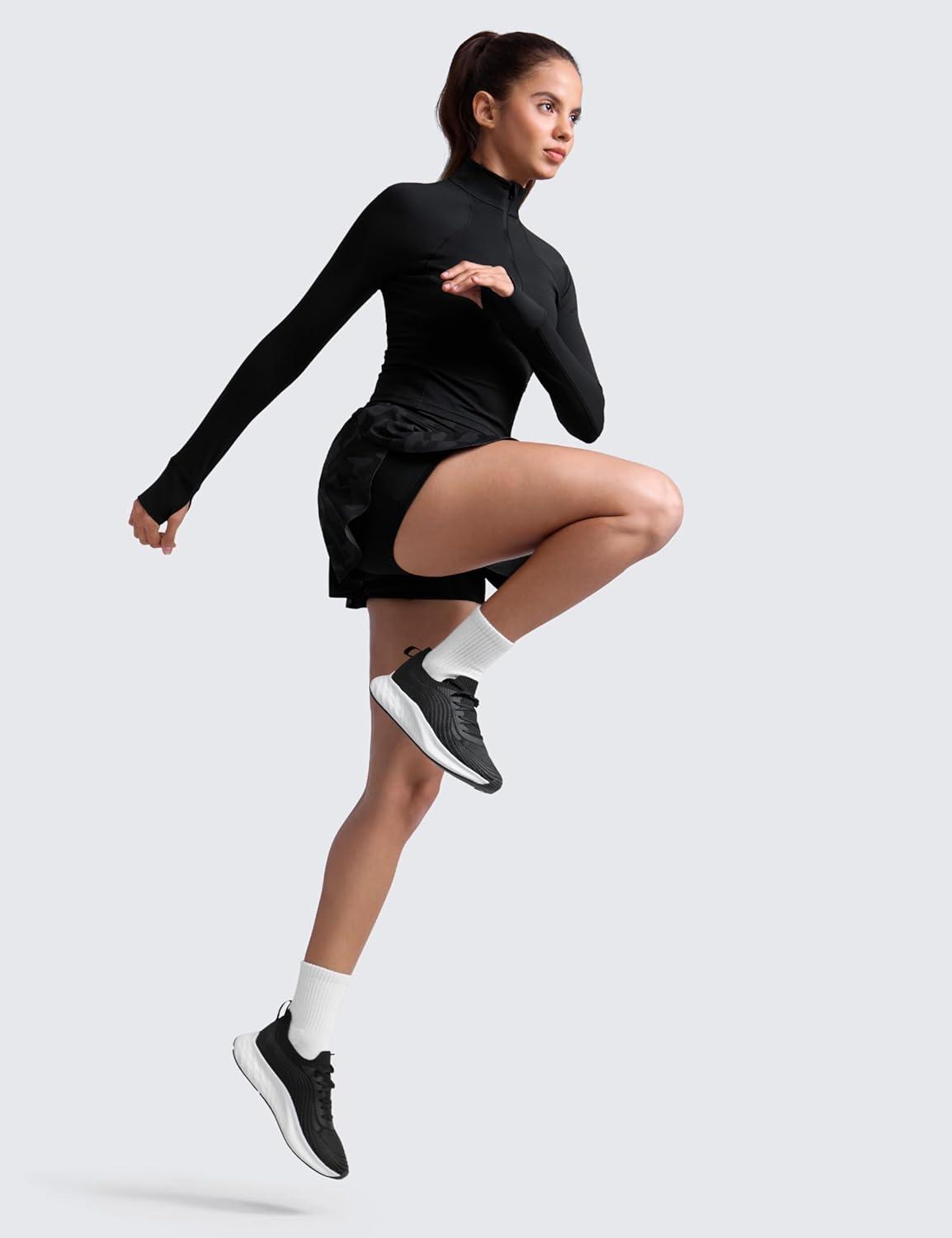 imageCRZ YOGA High Waisted Side Slit Tennis Skirts for Women Mini Lined A Line Running Athletic Skort with Inner PocketsDark Grey Camouflage