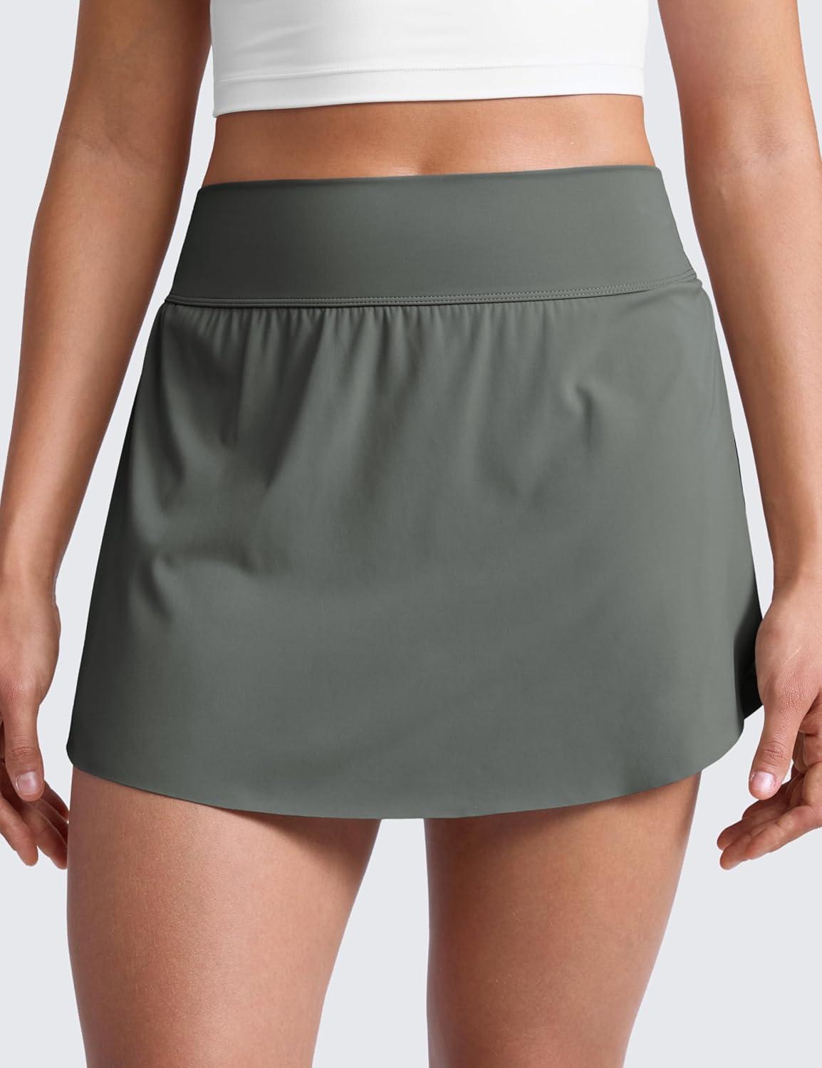 imageCRZ YOGA High Waisted Side Slit Tennis Skirts for Women Mini Lined A Line Running Athletic Skort with Inner PocketsGrey Sage