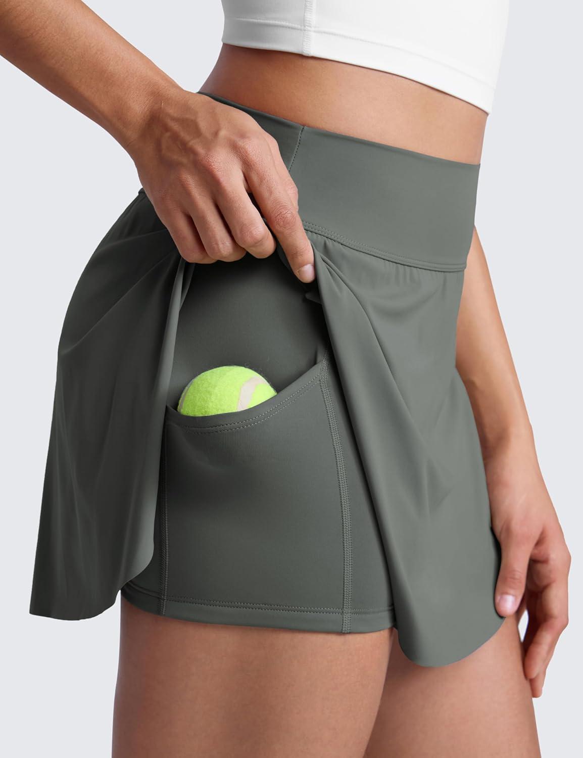 imageCRZ YOGA High Waisted Side Slit Tennis Skirts for Women Mini Lined A Line Running Athletic Skort with Inner PocketsGrey Sage