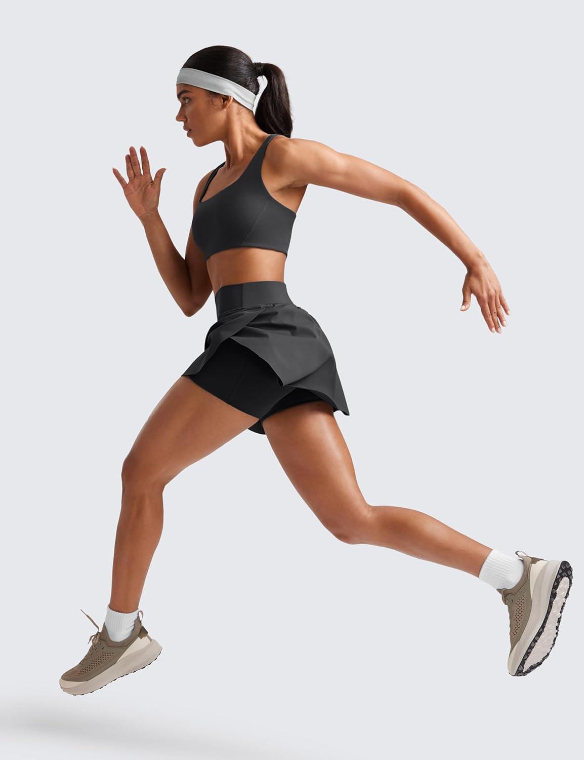 imageCRZ YOGA High Waisted Side Slit Tennis Skirts for Women Mini Lined A Line Running Athletic Skort with Inner PocketsMysterious Grey