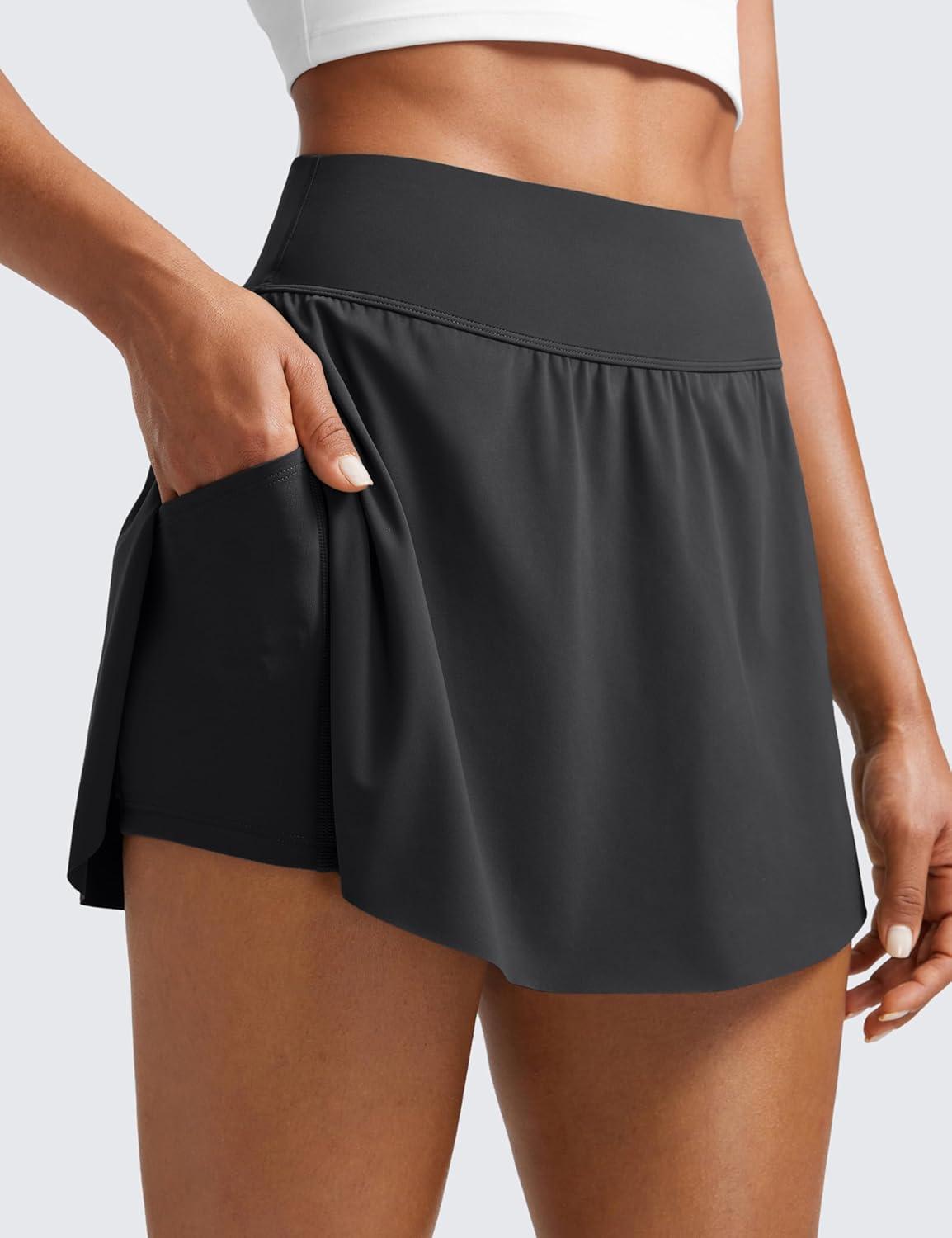 imageCRZ YOGA High Waisted Side Slit Tennis Skirts for Women Mini Lined A Line Running Athletic Skort with Inner PocketsMysterious Grey