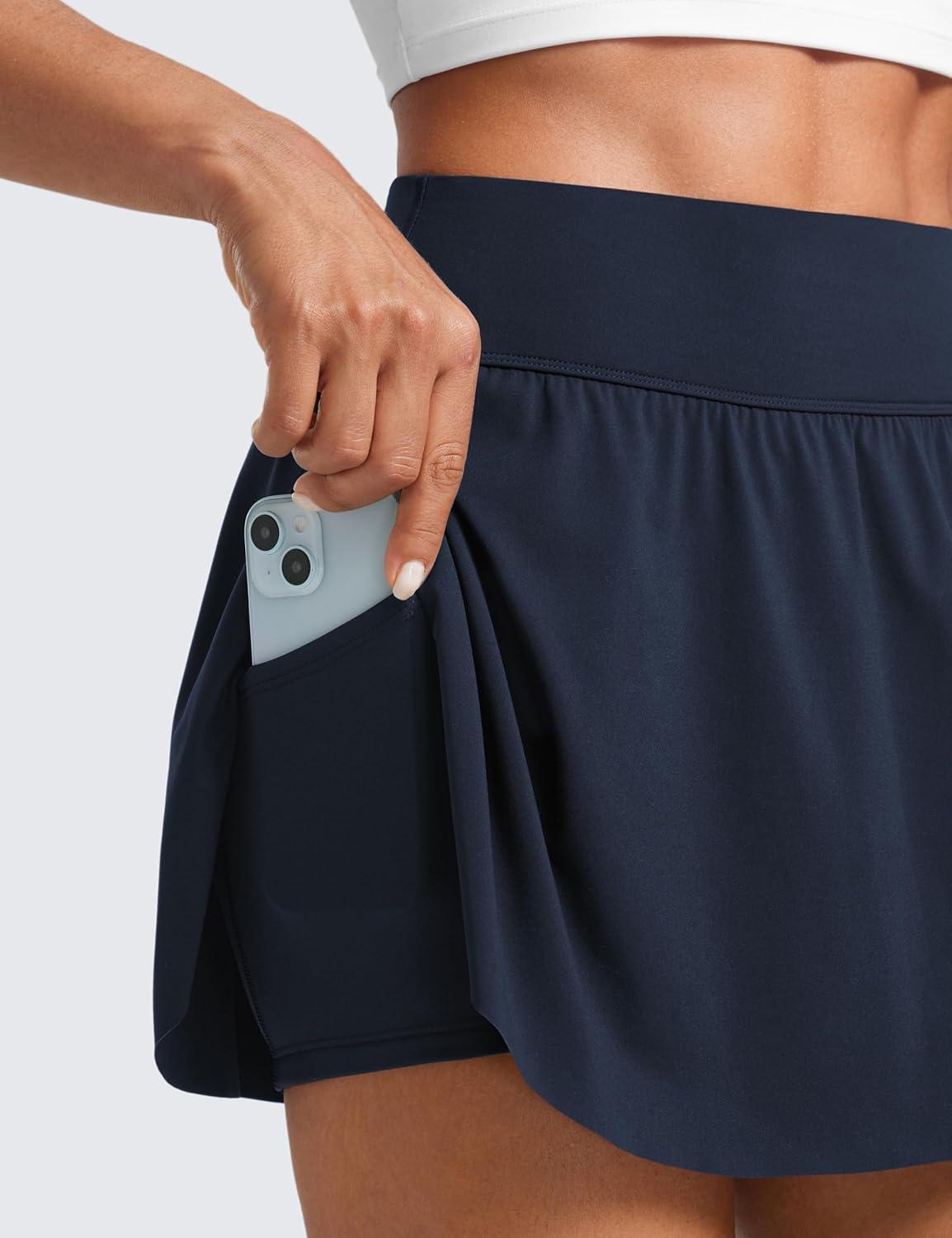 imageCRZ YOGA High Waisted Side Slit Tennis Skirts for Women Mini Lined A Line Running Athletic Skort with Inner PocketsNavy