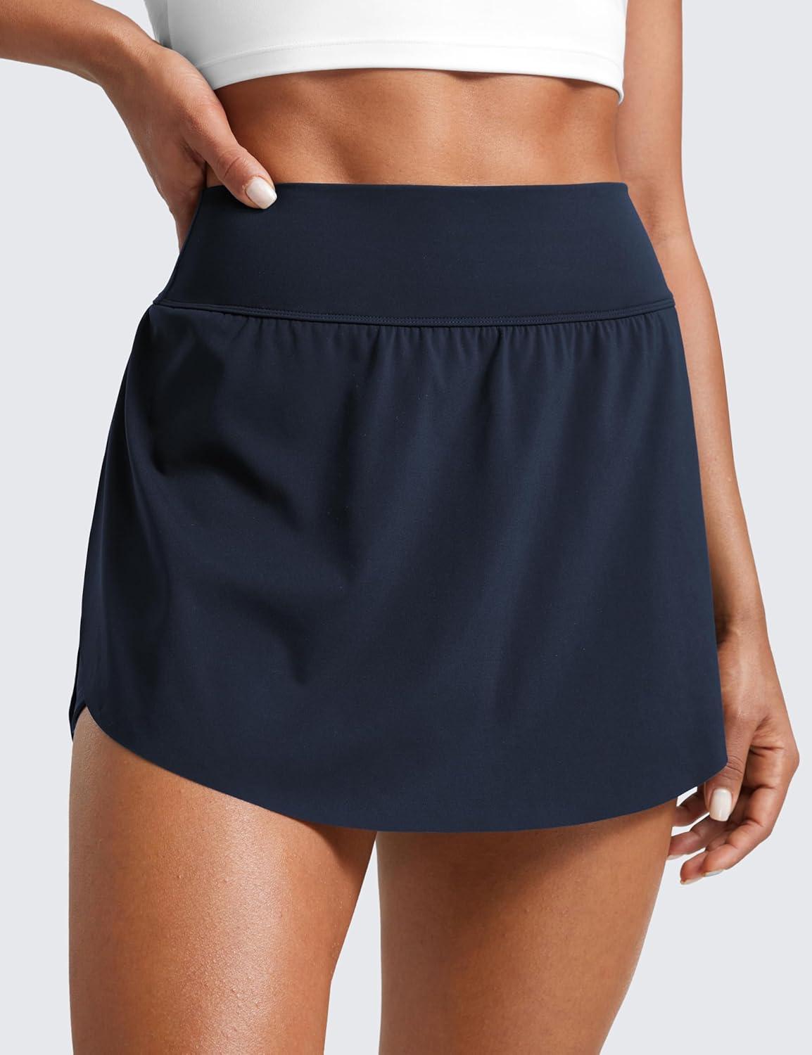 imageCRZ YOGA High Waisted Side Slit Tennis Skirts for Women Mini Lined A Line Running Athletic Skort with Inner PocketsNavy