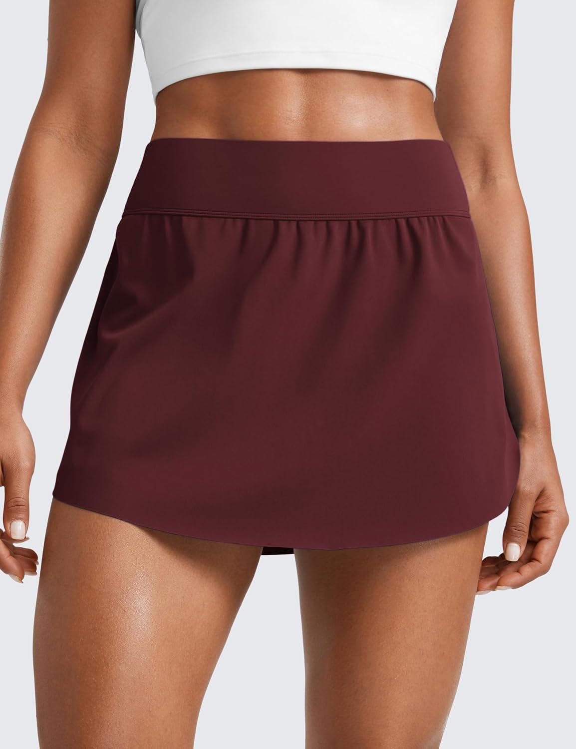 imageCRZ YOGA High Waisted Side Slit Tennis Skirts for Women Mini Lined A Line Running Athletic Skort with Inner PocketsRed Merlot