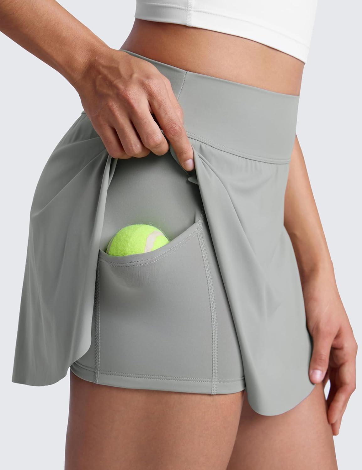 imageCRZ YOGA High Waisted Side Slit Tennis Skirts for Women Mini Lined A Line Running Athletic Skort with Inner PocketsSterling