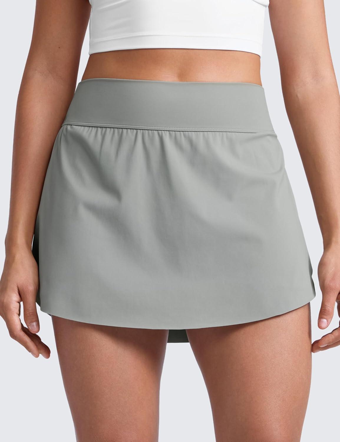 imageCRZ YOGA High Waisted Side Slit Tennis Skirts for Women Mini Lined A Line Running Athletic Skort with Inner PocketsSterling