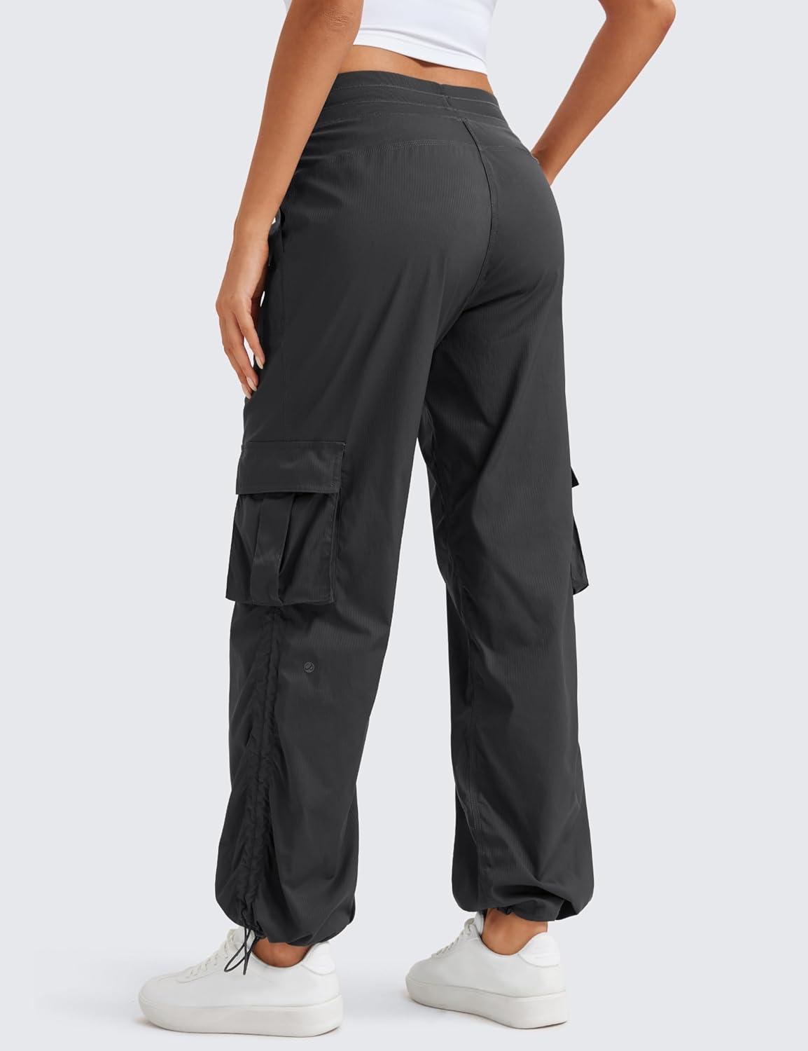 imageCRZ YOGA Lightweight Cargo Casual Pants for Women 30quot Ruched Straight Leg Travel Athletic Hiking JoggersInk Gray