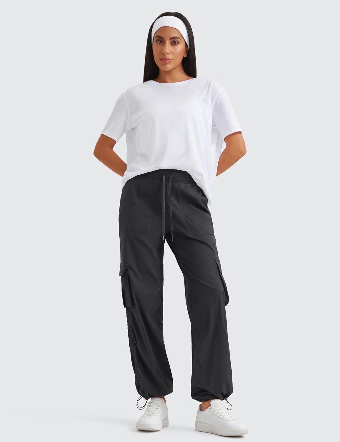 imageCRZ YOGA Lightweight Cargo Casual Pants for Women 30quot Ruched Straight Leg Travel Athletic Hiking JoggersInk Gray