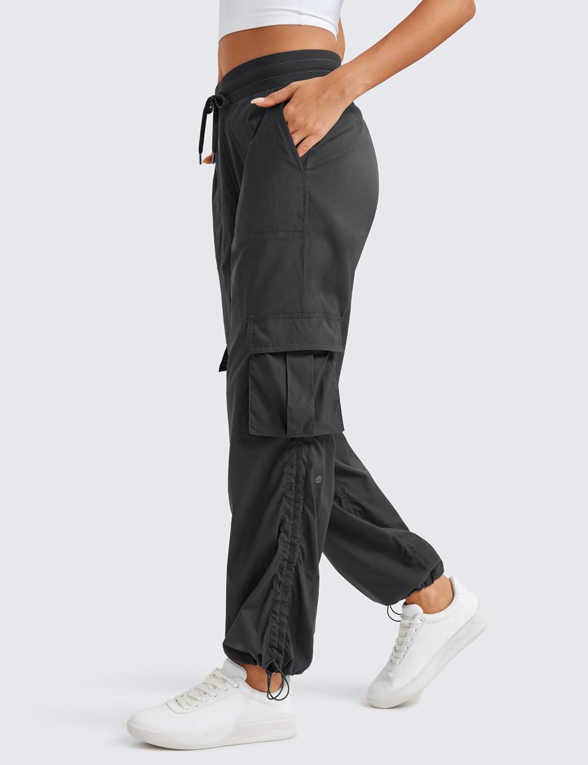 imageCRZ YOGA Lightweight Cargo Casual Pants for Women 30quot Ruched Straight Leg Travel Athletic Hiking JoggersInk Gray