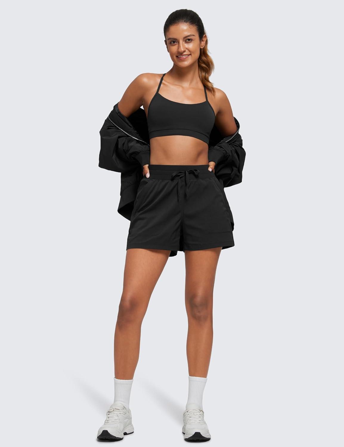 imageCRZ YOGA Lightweight Casual Shorts for Women 35quot High Waisted Linerless for Athletic Lounge Hiking with Zip PocketsBlack