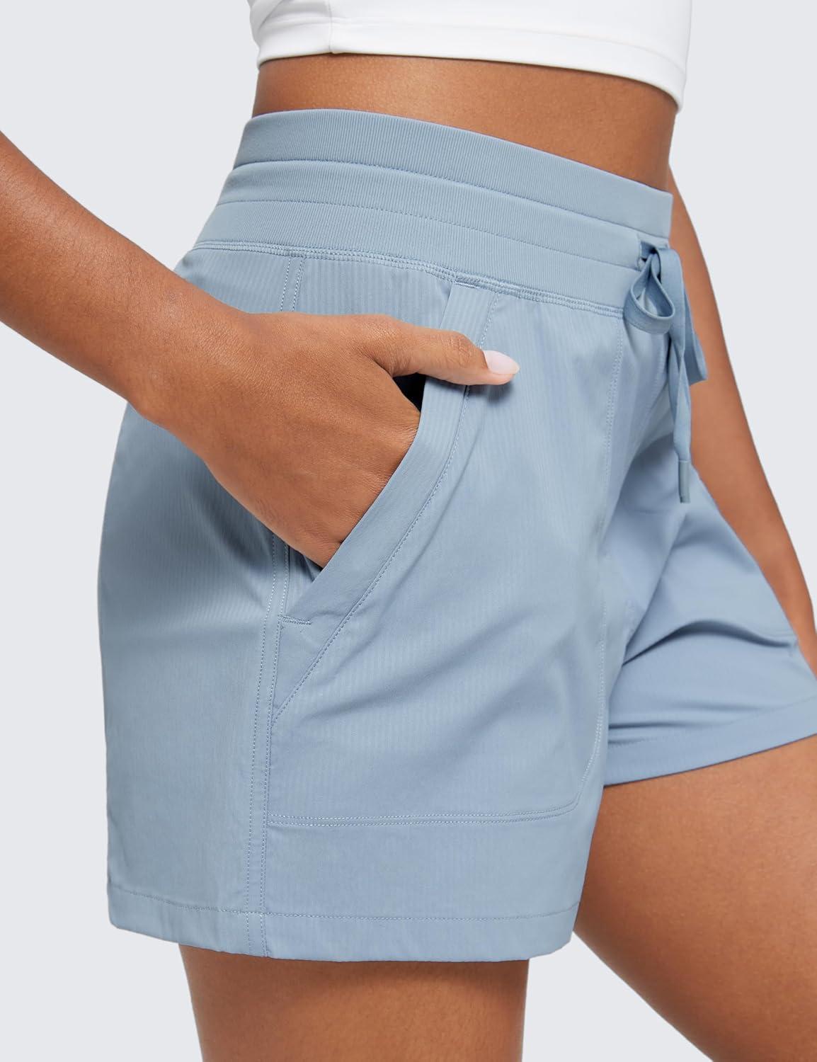 imageCRZ YOGA Lightweight Casual Shorts for Women 35quot High Waisted Linerless for Athletic Lounge Hiking with Zip PocketsCambric Blue