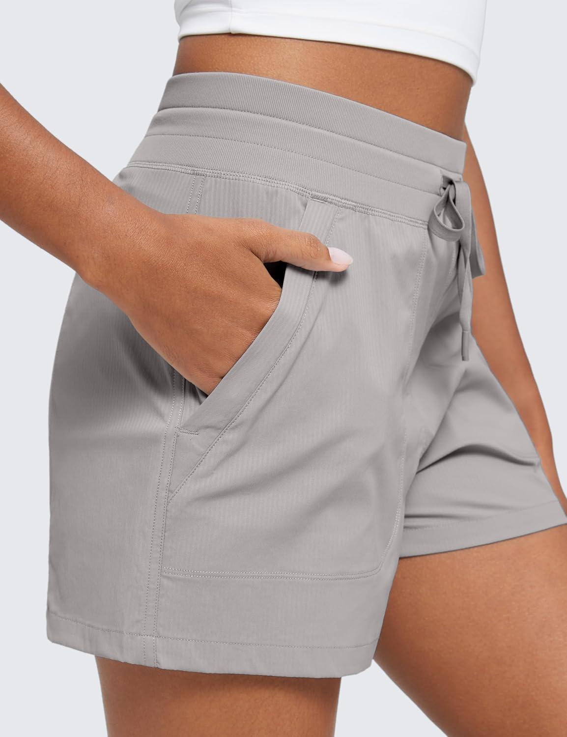 imageCRZ YOGA Lightweight Casual Shorts for Women 35quot High Waisted Linerless for Athletic Lounge Hiking with Zip PocketsDark Chrome