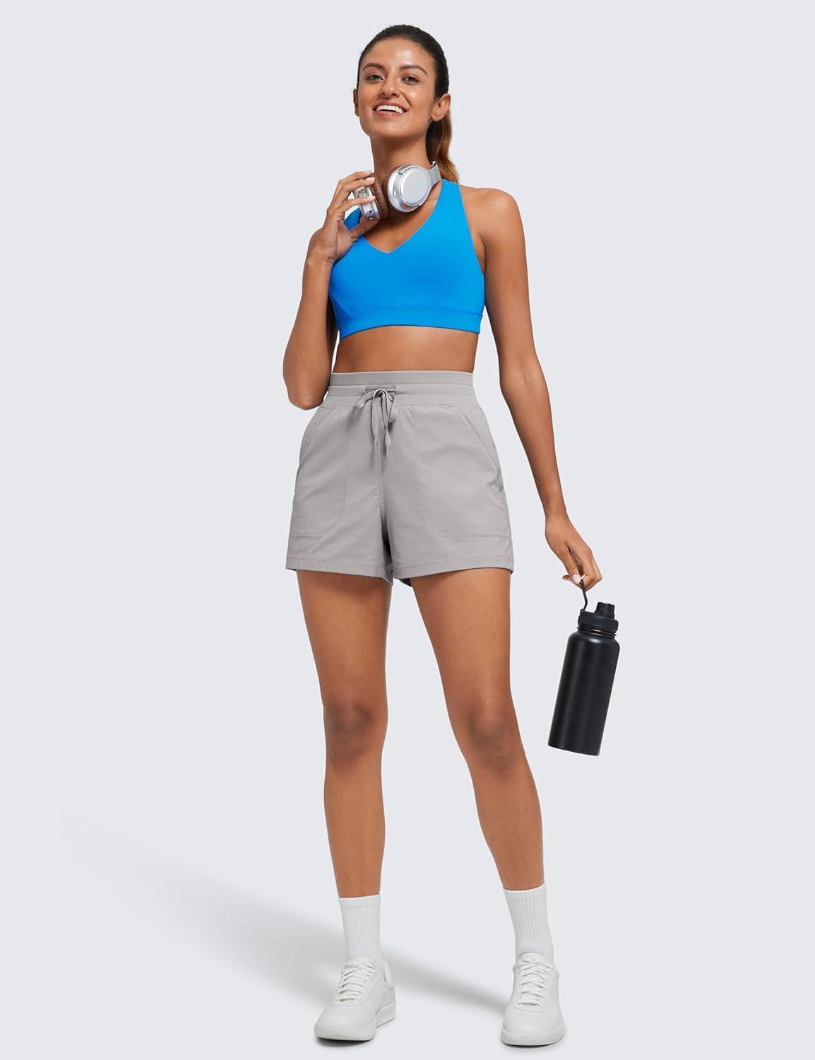 imageCRZ YOGA Lightweight Casual Shorts for Women 35quot High Waisted Linerless for Athletic Lounge Hiking with Zip PocketsDark Chrome