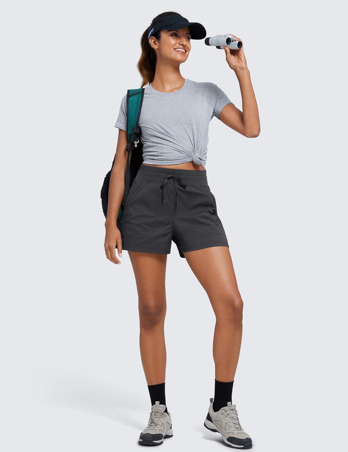 imageCRZ YOGA Lightweight Casual Shorts for Women 35quot High Waisted Linerless for Athletic Lounge Hiking with Zip PocketsInk Gray