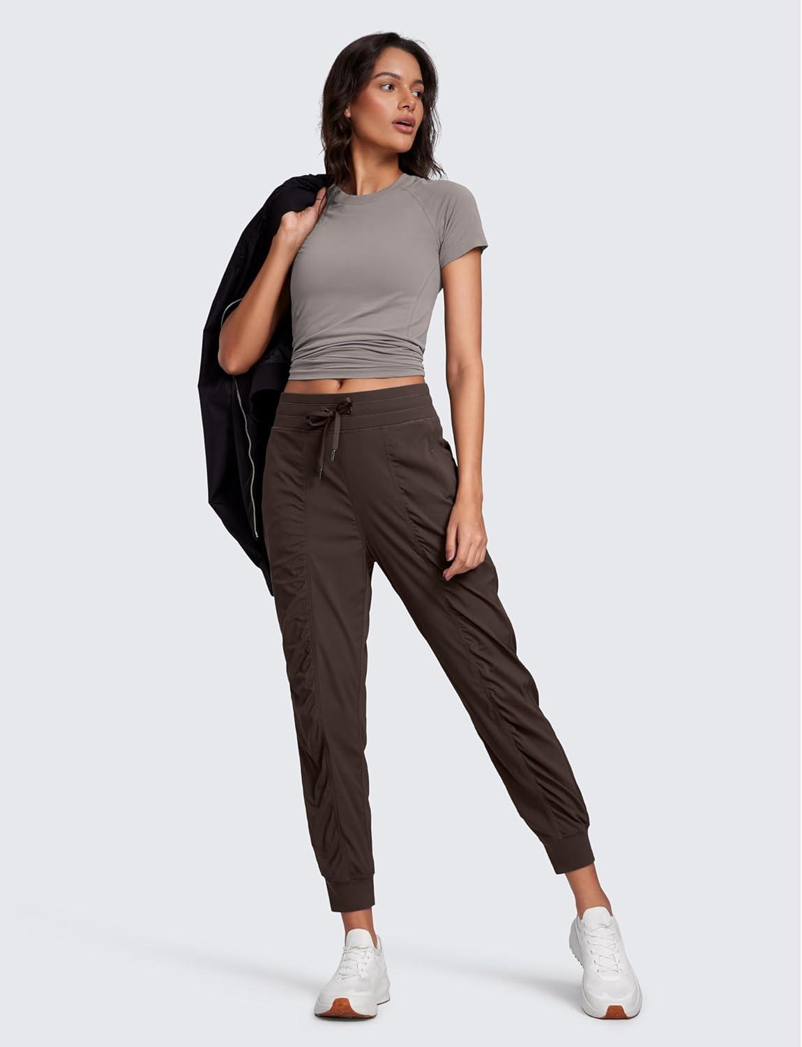 imageCRZ YOGA Lightweight Workout Joggers for Women 26quot285quot305quot Outdoor Running Casual Pants with PocketsHot Fudge Brown