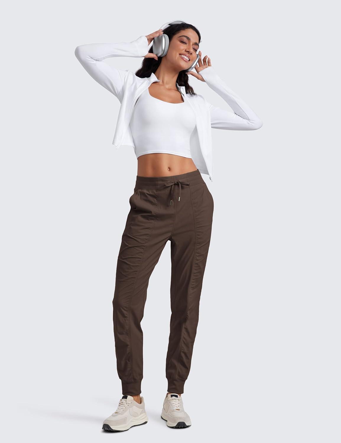 imageCRZ YOGA Lightweight Workout Joggers for Women 26quot285quot305quot Outdoor Running Casual Pants with PocketsHot Fudge Brown