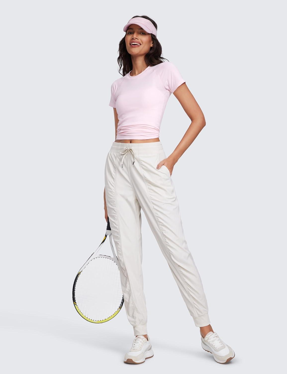 imageCRZ YOGA Lightweight Workout Joggers for Women 26quot285quot305quot Outdoor Running Casual Pants with PocketsMilky White Bone