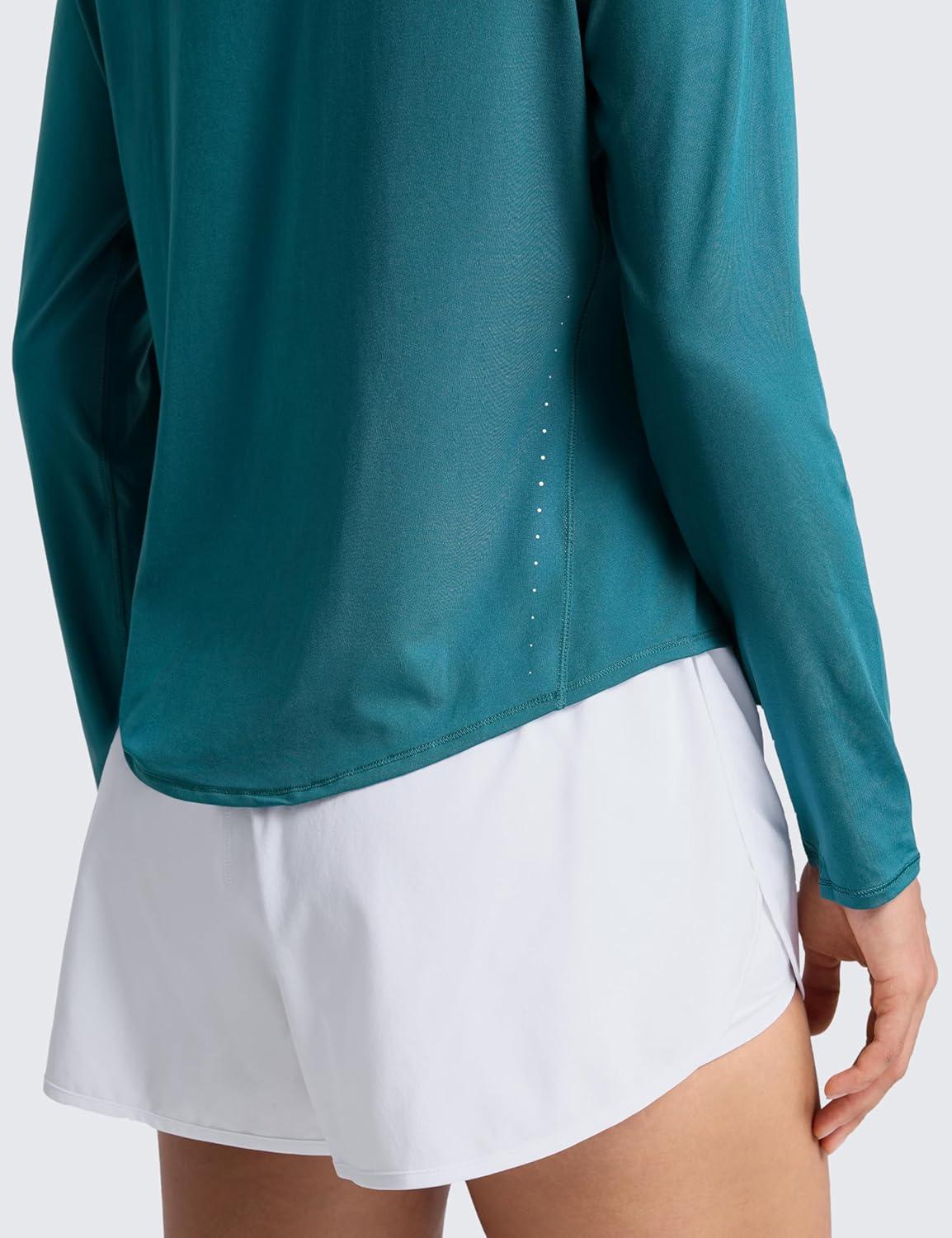 imageCRZ YOGA Lightweight Workout Long Sleeve Shirts for Women Gym Running Fall Athletic Training TShirts High Neck TopsGreen Jade