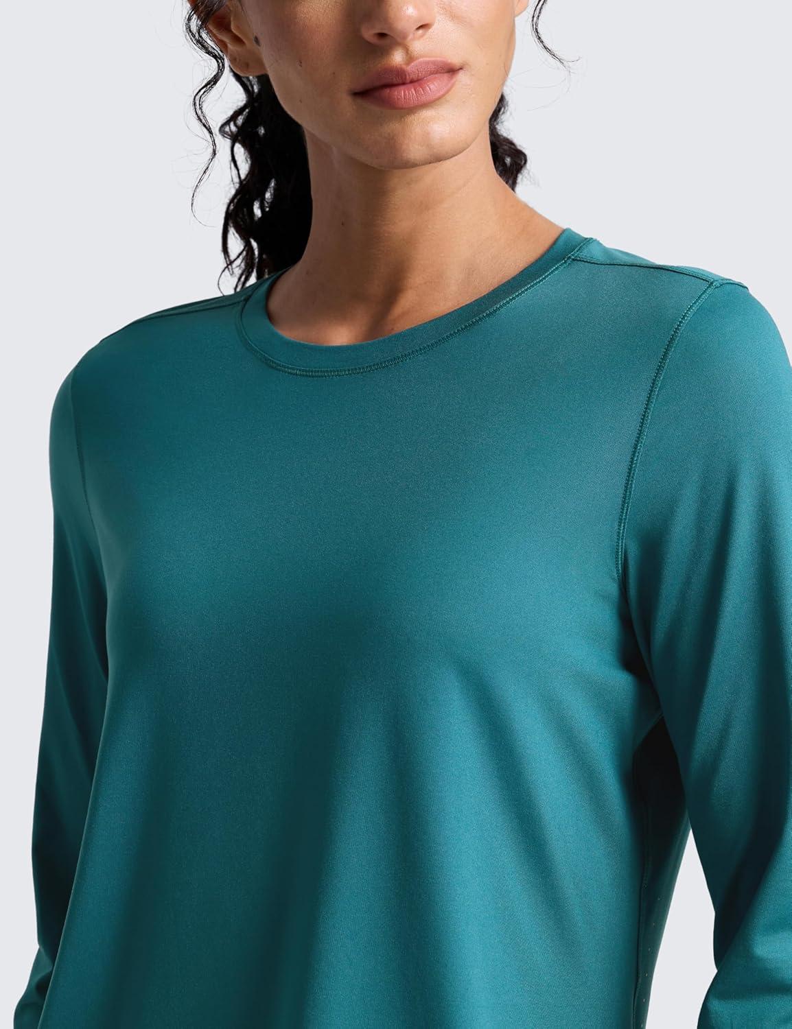 imageCRZ YOGA Lightweight Workout Long Sleeve Shirts for Women Gym Running Fall Athletic Training TShirts High Neck TopsGreen Jade