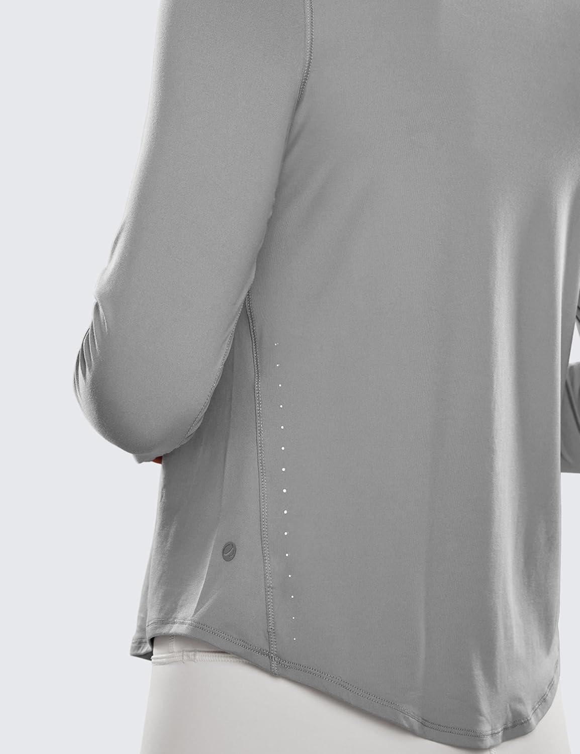 imageCRZ YOGA Lightweight Workout Long Sleeve Shirts for Women Gym Running Fall Athletic Training TShirts High Neck TopsSilver Gray